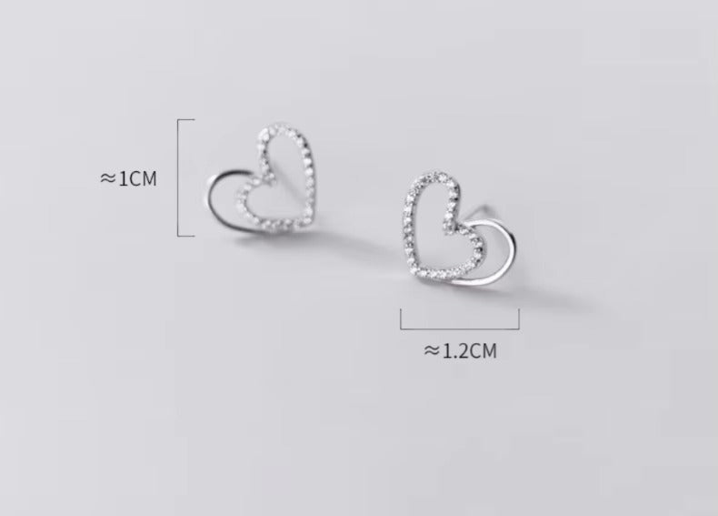 pendientes de plata de ley 925 con corazones de amor irregulares para mujer