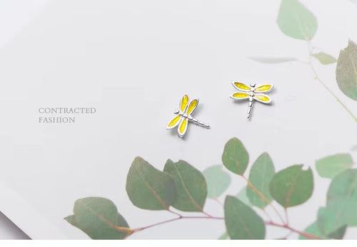 pendientes de plata de ley 100% con forma de libélula