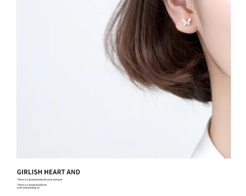 pendientes de tuerca de mariposa de baile para mujer, de esmalte de 925 Plata de ley