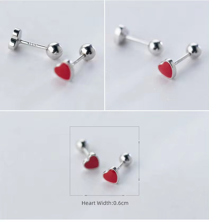 pendientes pequeños de Plata de Ley 925 con corazones románticos