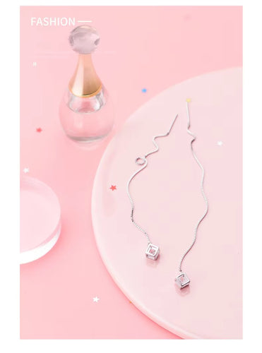 pendientes de plata de ley 925 para mujer, aretes colgantes de cadena larga, cuadrados