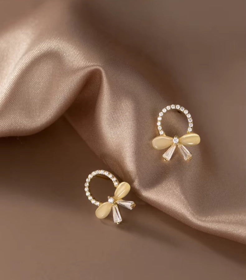 pendientes de plata de ley 925 auténtica para mujer, aretes de lujo con forma de flor de cristal y lazo