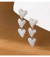 Load image into Gallery viewer, pendientes colgantes de corazón a corazones para mujer, de Plata de Ley 925