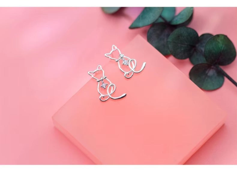pendientes de plata de ley 925 con forma de gato y Animal, joyería romántica