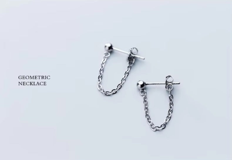 Rock Punk negro cadena Stud pendientes moda 100% Plata de Ley 925 colgante