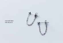 Cargar imagen en el visor de la galería, Rock Punk negro cadena Stud pendientes moda 100% Plata de Ley 925 colgante