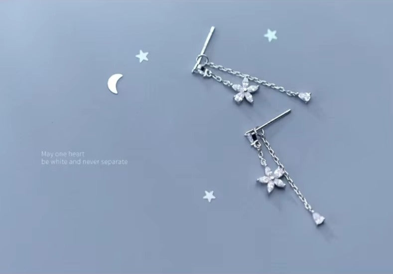 pendientes de plata de ley 925 con forma de flor para mujer