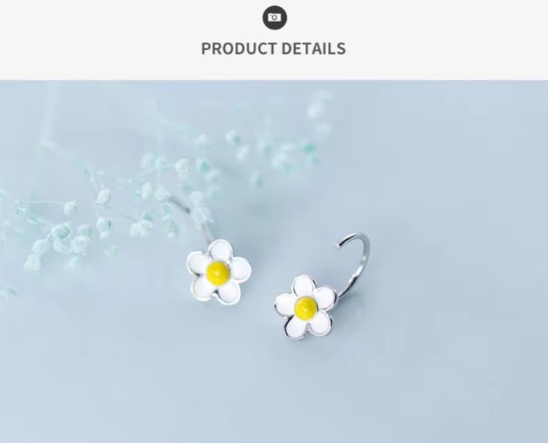 pendientes de plata de ley 925 para mujer, aretes de planta esmaltada, joyería fina, color blanco