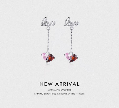 pendientes de plata de ley 925 con letras románticas para mujer