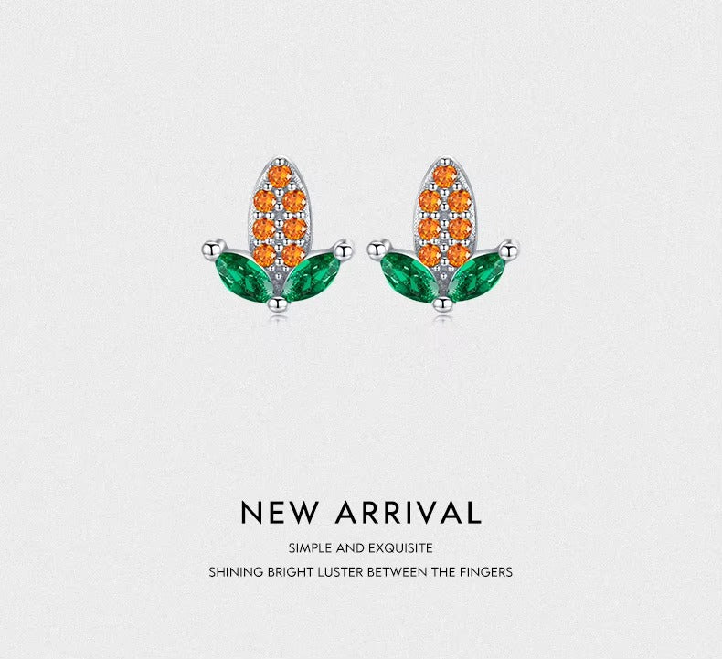 pendientes de plata esterlina 100% para mujer y niño, aretes pequeños de Zirconia y maíz