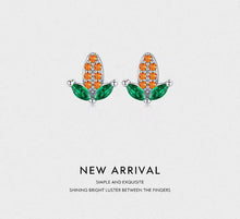 Load image into Gallery viewer, pendientes de plata esterlina 100% para mujer y niño, aretes pequeños de Zirconia y maíz