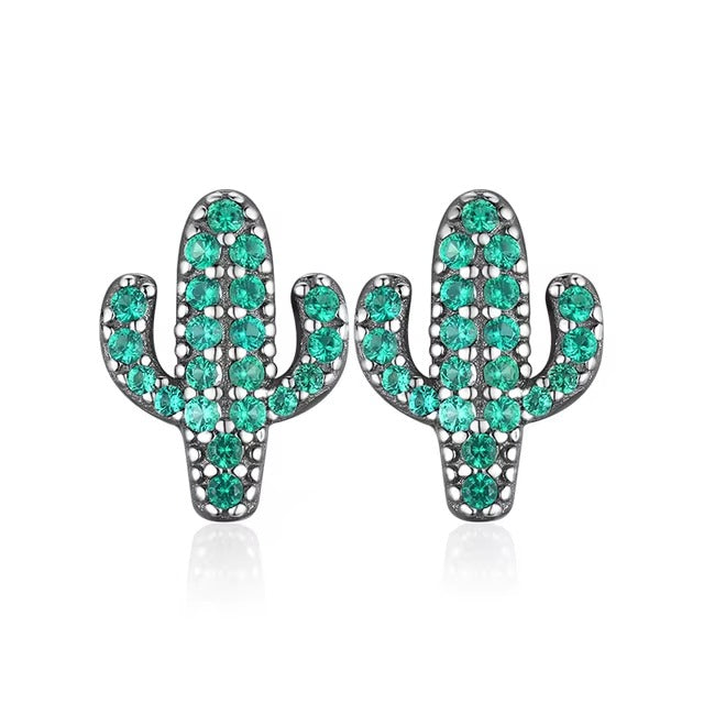pendientes de plata de primera ley con forma de Cactus para mujer