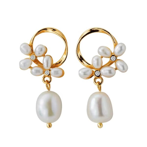 pendientes de plata de ley 925 auténtica para mujer, aretes con forma de flor de perla