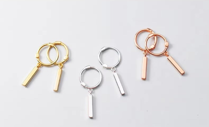 pendientes de aro de Plata de Ley 925 auténtica para mujer, aretes geométricos de palo rectangular