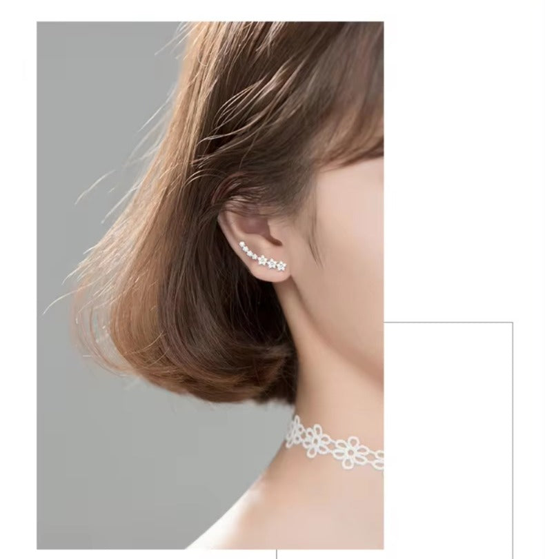 pendientes de plata de ley 925 con forma de flor y estrella para mujer