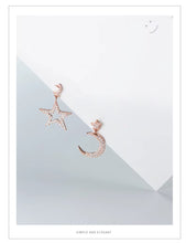 Load image into Gallery viewer, pendientes de plata de ley 925 con forma de luna y Estrella, joyería fina, con brillo