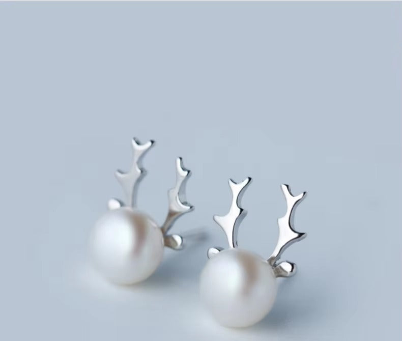 pendientes de plata de ley 925 con diseño de perlas de alce para mujer, joyería de moda