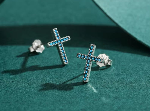 pendientes de plata de ley 925 con forma de cruz para mujer