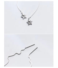 Load image into Gallery viewer, pendientes colgantes de cadena larga para mujer, aretes de Plata de Ley 925 con estrellas geométricas