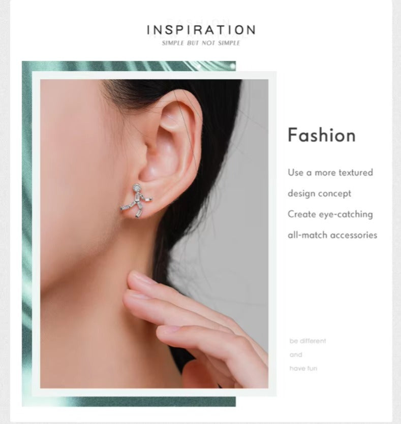 pendientes de plata de ley 925 con Circonia cúbica para mujer, aretes con diseño de personas bailando