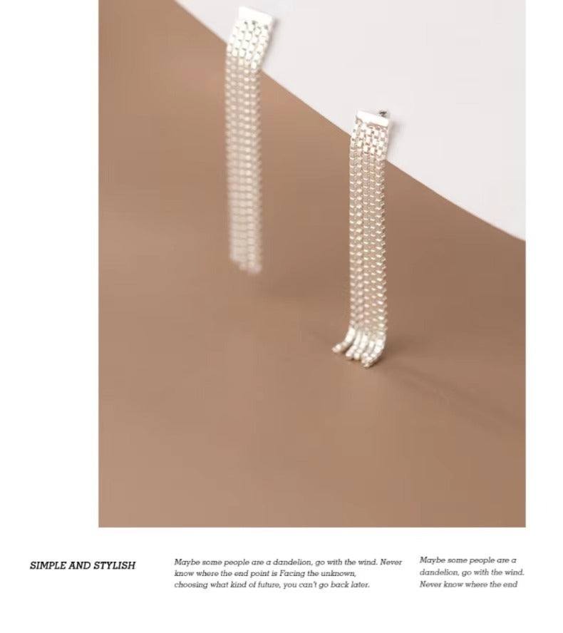 pendientes largos de Plata de Ley 925 con borla para mujer