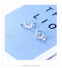 Load image into Gallery viewer, pendientes de plata de ley 925 con forma de luna para mujer