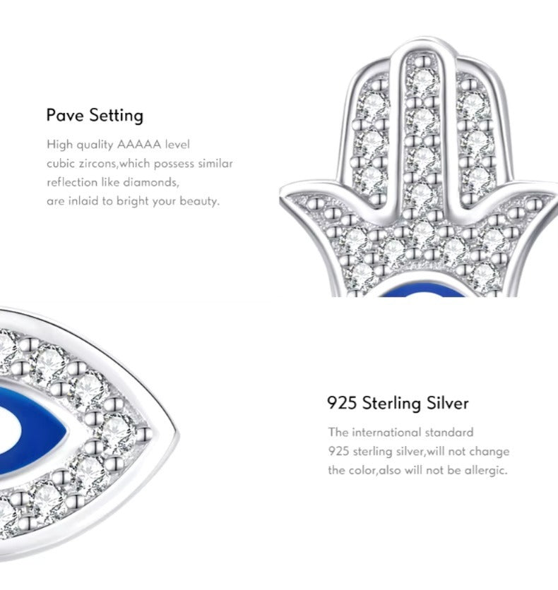 pendientes de plata de ley 925 con esmalte de Ojo Azul para mujer