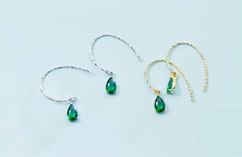 pendientes de gota de agua de cristal verde Simple para mujer, de plata de ley 100% 925