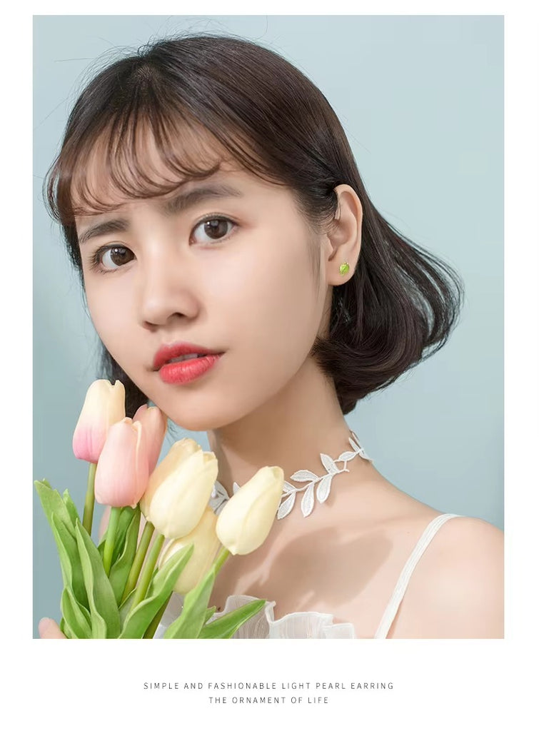 pendientes de tuerca de hoja de árbol de hojas verdes frescas para mujer y niña