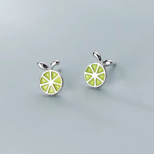 Load image into Gallery viewer, pendientes de plata de ley 925 con forma de limón para mujer, aretes con forma de fruta