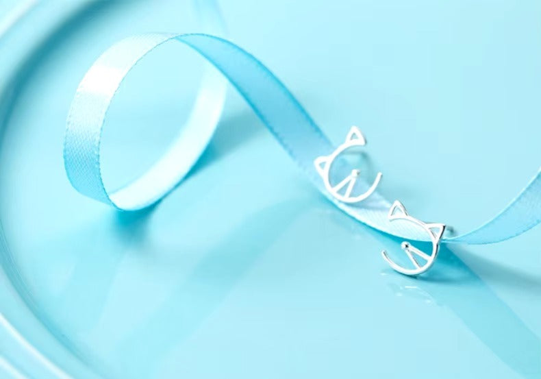 pendientes de tuerca con Forma de cara de gato para mujer y niña, joyería Coreana