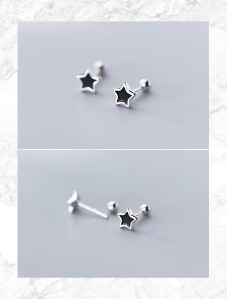 pendientes de plata de ley 925 con forma de estrella para mujer, joyería fina con esmalte negro