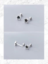 Load image into Gallery viewer, pendientes de plata de ley 925 con forma de estrella para mujer, joyería fina con esmalte negro