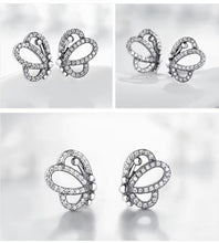 Cargar imagen en el visor de la galería, pendientes de tuerca de mariposa para mujer, joyería de marca de Plata de Ley 925