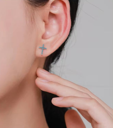 pendientes de plata de ley 925 con forma de cruz para mujer