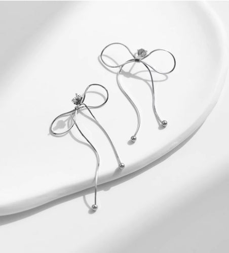 pendientes de plata de ley 925 con forma de lazo para mujer