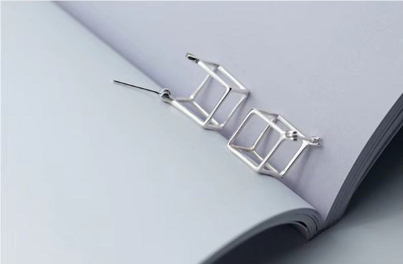 pendientes de plata de ley 925 con forma de cubo cuadrado para mujer