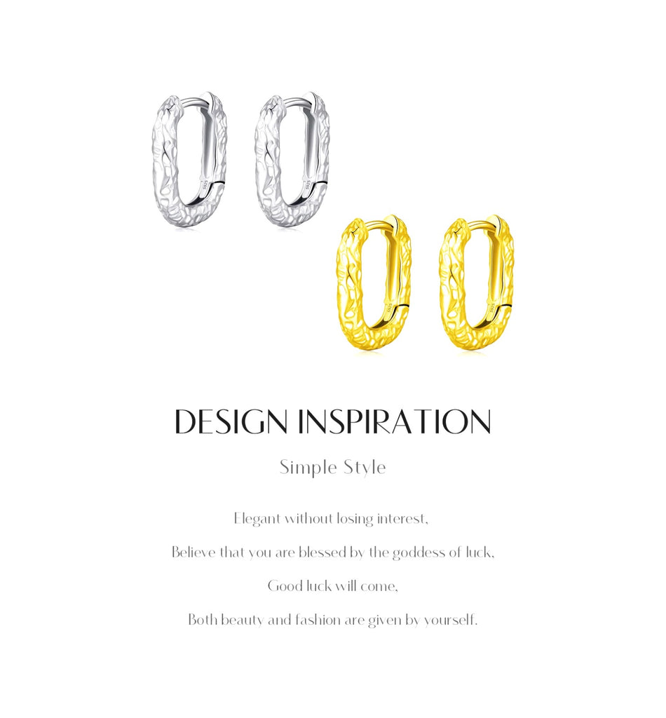 pendientes de aro de Plata de Ley 925 con textura en forma de U para mujer