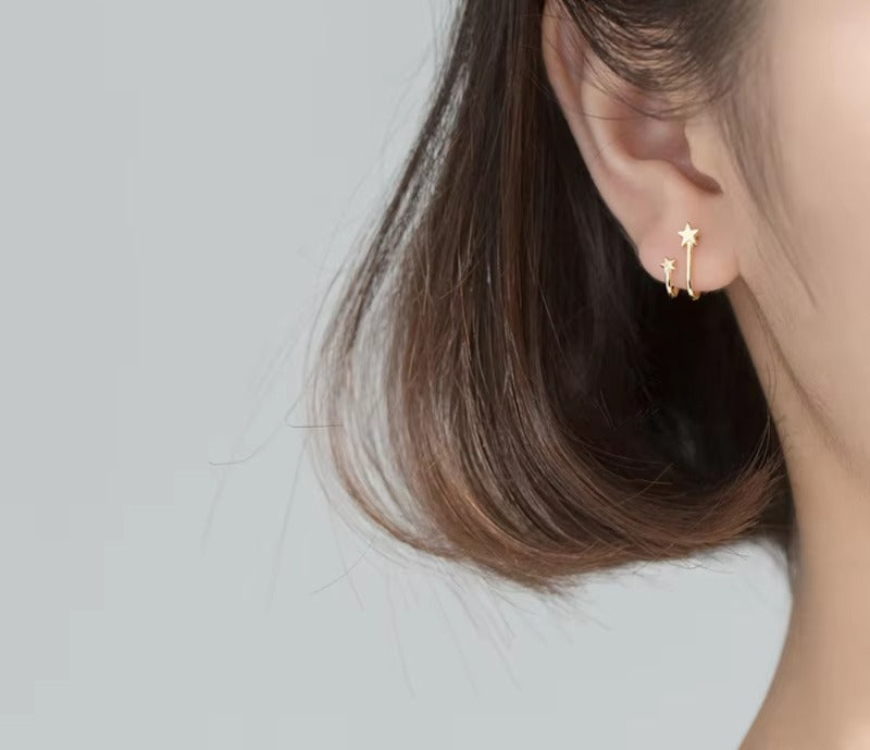 pendientes de tuerca geométricos minimalistas para mujer, de doble capa