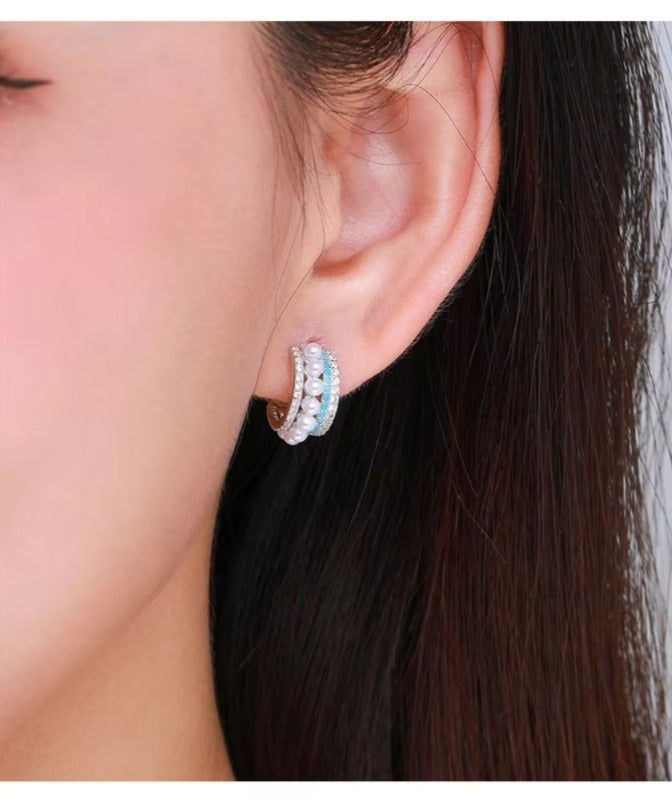 pendientes de plata de ley 925 con perlas para mujer