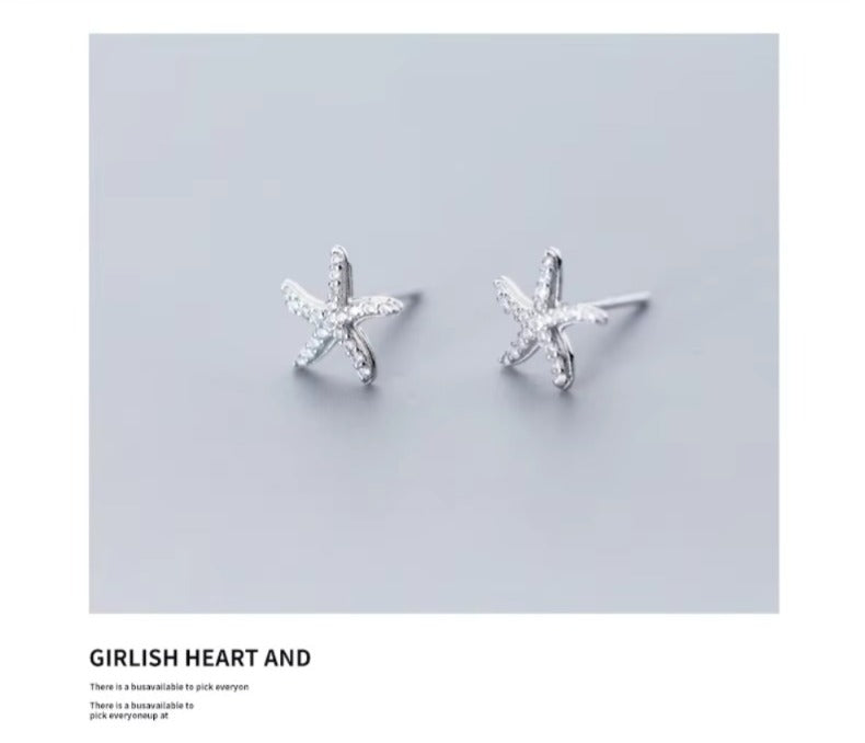 pendientes de plata de ley 925 con forma de estrella de mar, joyería fina con zirconia brillante, para mujeres