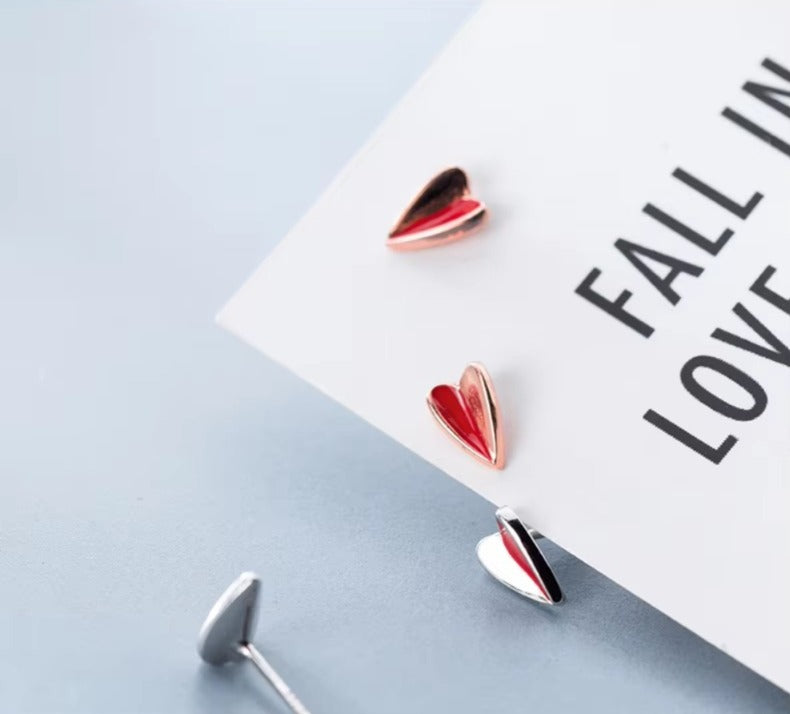 pendientes de plata de ley 100% con forma de corazón esmaltado para mujer y niño