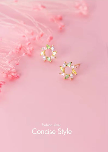 pendientes de tuerca de flor de Sol de cristal colorido para mujer