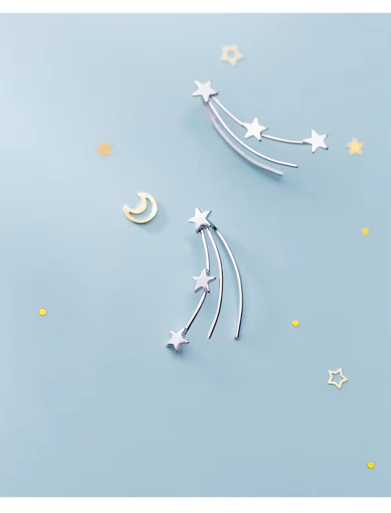 Venta caliente Real 925 Plata de Ley estrellas línea moda pendientes encanto Simple para mujeres