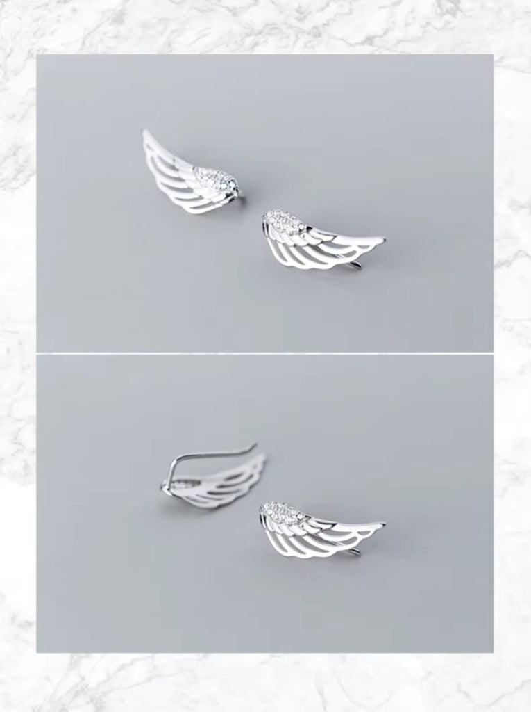 pendientes de tuerca de plumas para mujer, de Plata de Ley 925 auténtica, alas de Ángel