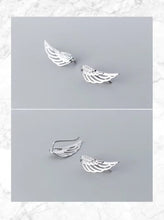 Cargar imagen en el visor de la galería, pendientes de tuerca de plumas para mujer, de Plata de Ley 925 auténtica, alas de Ángel