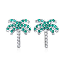 Load image into Gallery viewer, pendientes de tuerca de árbol de Coco para mujer, de cristal verde, planta de plata de ley 2021