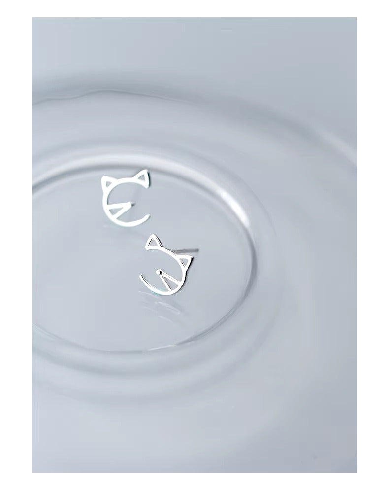 pendientes de tuerca con Forma de cara de gato para mujer y niña, joyería Coreana