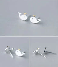 Cargar imagen en el visor de la galería, pequeños lindos pendientes de Stud de la ballena de matorral Simple dulce Plata de Ley 925