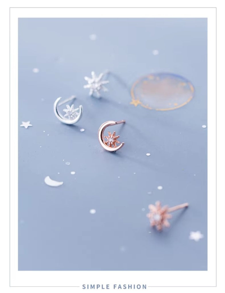 pendientes de plata de ley 925 con forma de luna y sol, joyería de plata